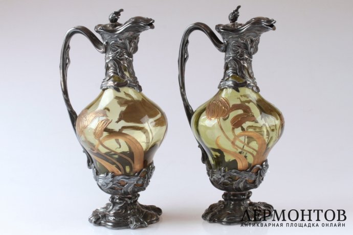 графин летц 19 век. графин хрусталь серебро. графин синее стекло эмаль золото.