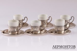 Кофейный набор на 6 персон. Серебро 800. Италия