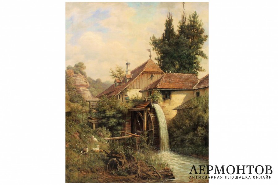 Картина. Мельница. Wilhelm Gattinger. Холст, масло.
