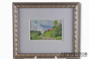 Акварель Деревенский пейзаж. Россия, Н.Е. Лансере .