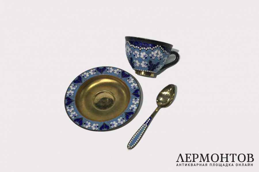 Кофейный сервиз. Серебро 916 пробы, эмаль. СССР.