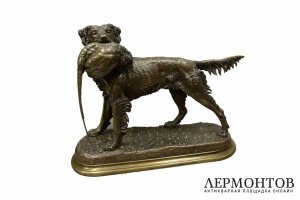 Скульптура Охотничья собака с добычей фазан.Франция, Париж,Jules Moigniez конец 19 века. Бронза.
