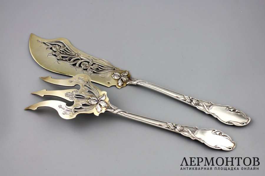 Сервировочный набор в стиле  ар нуво. Ravinet et Denfert. Серебро 950. Франция, 19в.