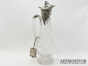 Графин в ст. Модерн. Россия, Немиров-Колодкин, 1900-е гг. Серебро 84 пробы, хрусталь.