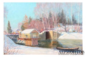 Картина. Преображенский Б.В. ГЭС на реке Мсте, 1957г. Холст, масло.