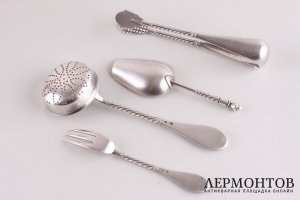 Набор для чая в коробке. Серебро 84 пробы. Российская империя, до 1908 года.