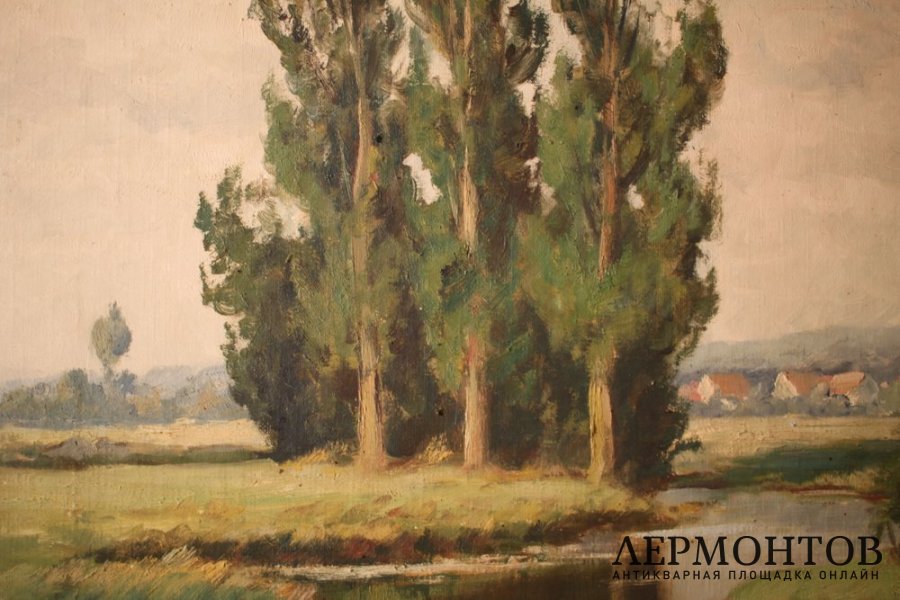 Картина. Берег в Дюссельдорфе. Художник Adolf Rheinert. Холст, масло.