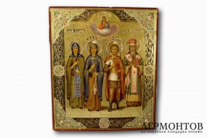 Икона Четверо Святых, семейная. Конец XIX в. Россия 