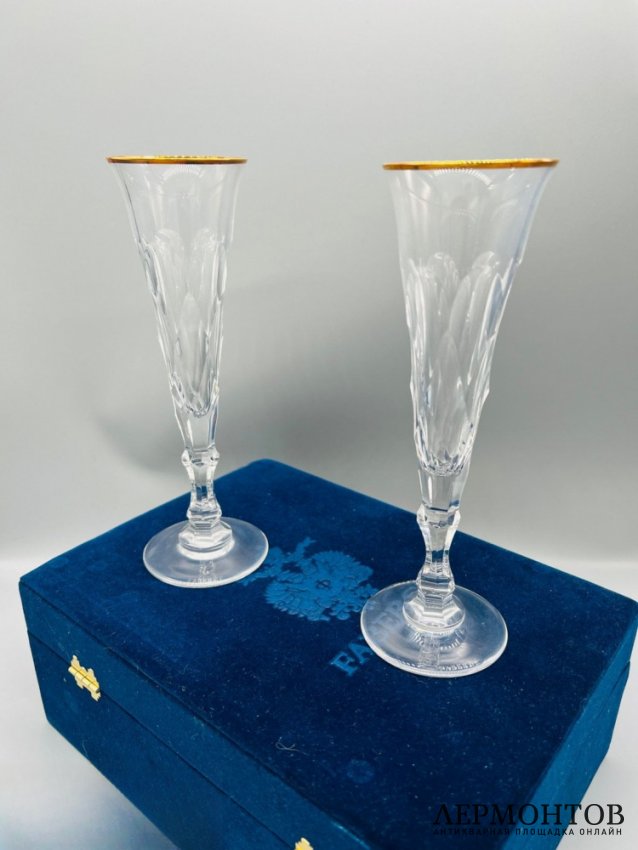 Парные фужеры для шампанского. Хрусталь, золочение, Faberge, Франция, современная работа