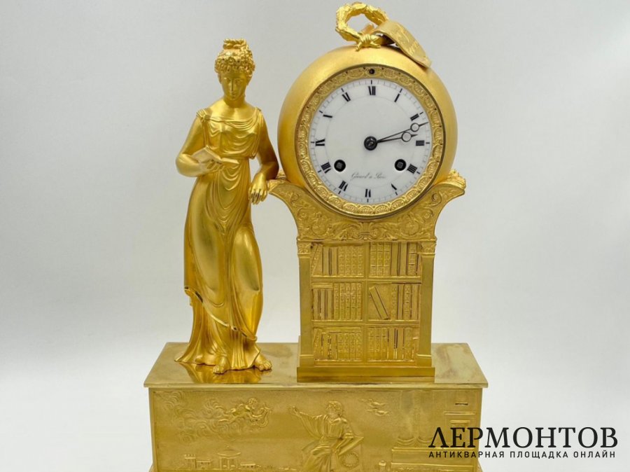 Часы библиотека в стиле Ампир. Франция, Париж, 1810-20-е гг. Бронза, золочение.