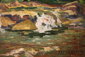 Картина. Лесной пейзаж с речкой. 1939г.  Амосова-Бунак Ольга Федоровна. Холст, масло.