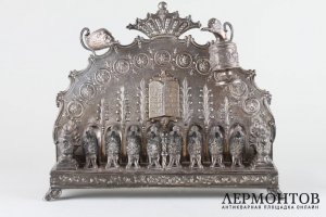 Ханукия с масляными светильниками. Серебро 925 пробы. Германия.