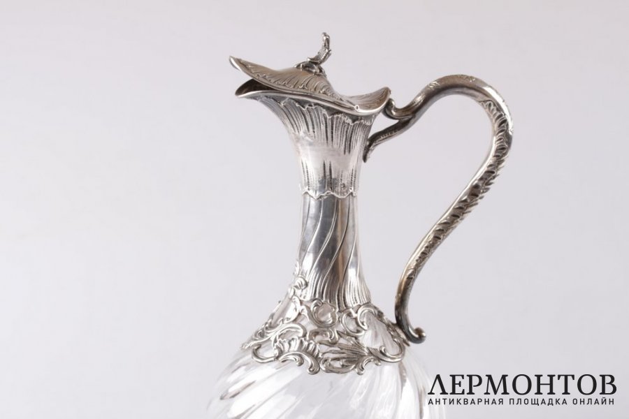 Графин для воды и вина. Серебро 950 пробы, хрусталь. Франция