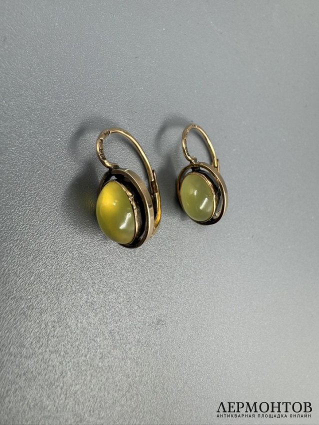 Серьги с кабошонами. Золото 56 пробы, Россия, 1908–1917 годы