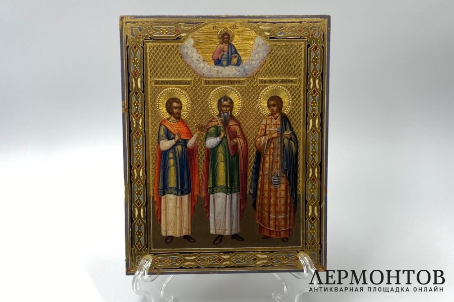 Икона Св. Гурий, Самон и Авив.  Россия, кон. 19 - нач. 20 в.  Дерево, левкас, темпера