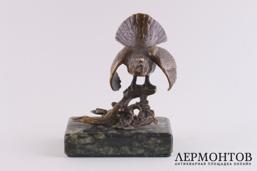 Скульптура Глухарь. Австрия, Вена, конец 19 в. Бронза, литье, патина. Мрамор.