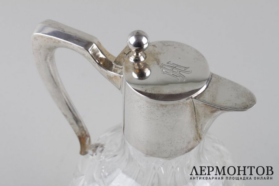 Графин для воды и вина. Серебро 800 пробы, хрусталь. Германия, XX век.