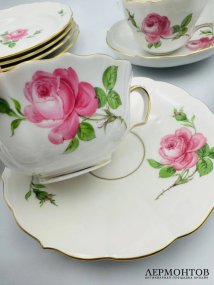 Чайное трио «Розы». Фарфор, роспись, Meissen, Германия, конец 19 — начало 20 века