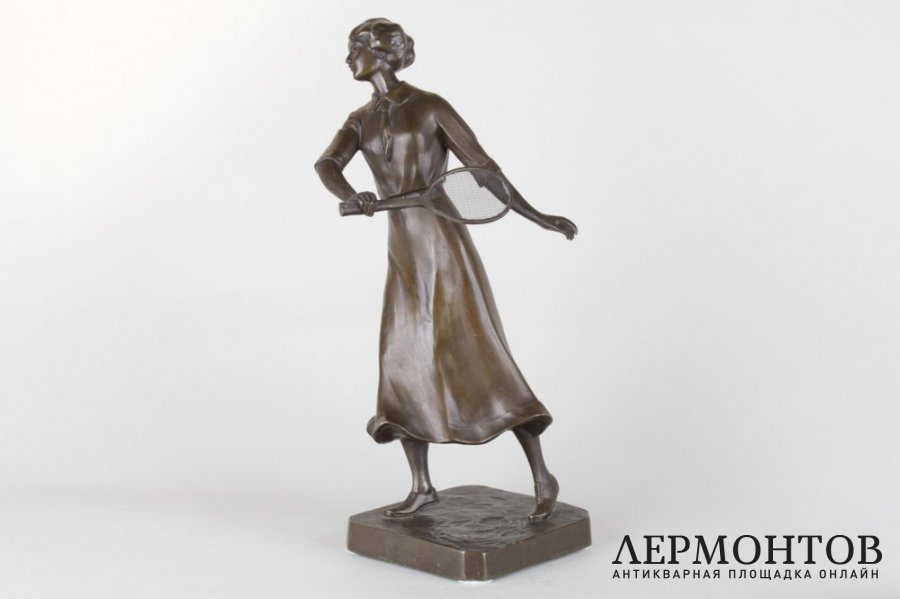 Парные скульптуры Теннисисты в стиле Ар Деко. Зап. Европа, 1930-е гг.  Шпиатр.