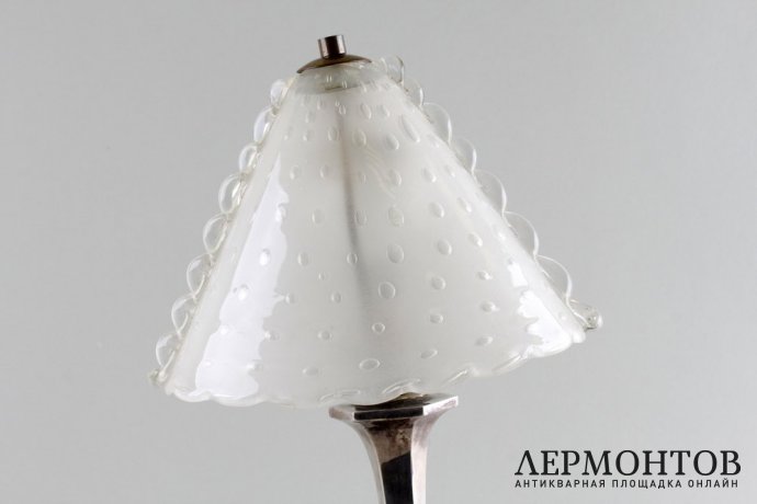 Настольная лампа art deco Лыжник. Серебро 800, стекло, мрамор. Италия, 1950-е гг.