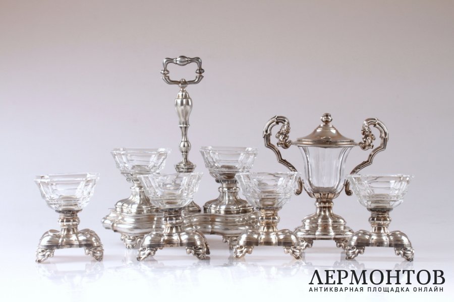 Сервировочный набор Courtois. Серебро 950, хрусталь. 1834-1837 годы. Франция