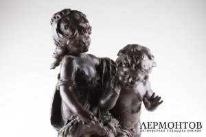 Скульптура Дети с птенцами. Бронза. Франция. Авт. Auguste Moreau.