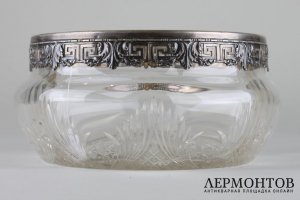 Ваза круглая в стиле ампир. Серебро 800, стекло. Германия, WTB.