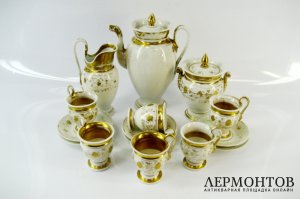 Сервиз чайный на шесть персон. Фарфор, ручная роспись, золочение. Европа, XIX век.