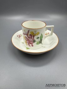 Кофейная пара с розовым цветком. Фарфор, роспись, Meissen (период Марколини), Германия, 1774–1814 годы