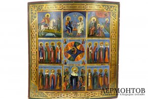 Икона с сюжетами. Россия, кон. 19 - нач. 20 века. Дерево, левкас, темпера.