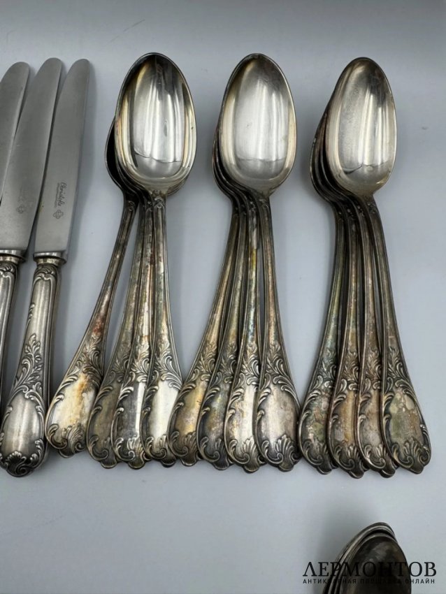 Набор столовых приборов на 12 персон. Металл, серебрение, Christofle, 1935–1950-е