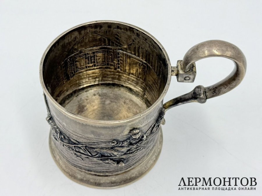 Подстаканник Русская двойка с санями. Россия, 1885 год. Серебро 84 пробы.