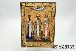 Икона Собор трех Святителей. Россия, 19 век. Дерево, темпера.