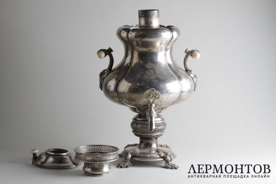 Самовар Цветы. Александр Кач. Мельхиор, кость. Российская империя, XIX в.