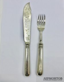 Набор для рыбы (эгоист). Серебро 84 пробы, П. Овчинников, Россия, 1891 год