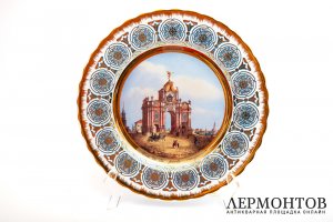 Тарелка Вид Красных ворот в Москве. Россия, ИФЗ, конец 20 века. Фарфор, деколь.