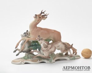 Статуэтка «Олень и борзые». Фарфор, Rosenthal, Германия