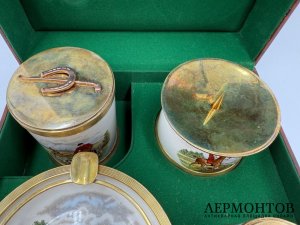Набор для курения Охота. Англия, 1950-е гг. Фарфор, серебро 925 пр, золото 585 пр.