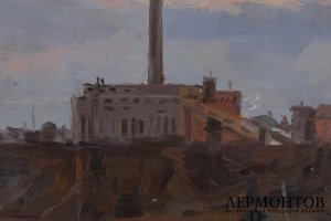 Картина Воркутинская ТЭЦ-1. Россия, художник Русских А. Е., 1961. Картон, масло.