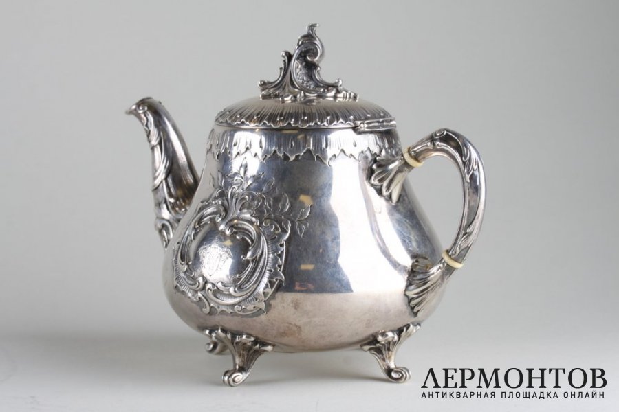 Чайник в стиле рококо. Серебро 84 пробы. Россия,1875-1894 годы
