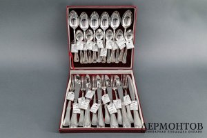 Серебряный столовый набор на 6 персон. Мстерский ювелир.925 проба. Россия. XXI в. 