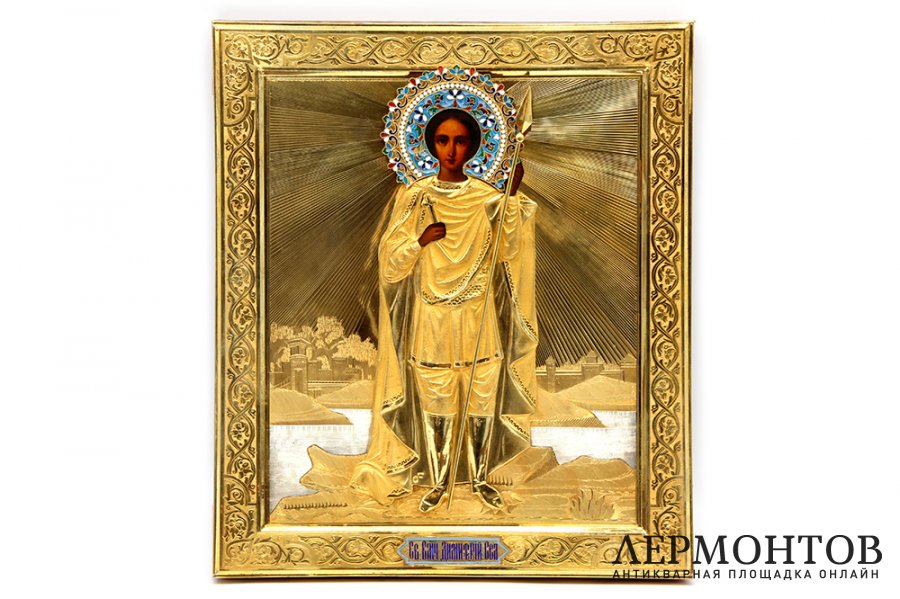 Икона Святой великомученик Дмитрий Солунский. Серебро. Россия, 1908-1917 гг. 