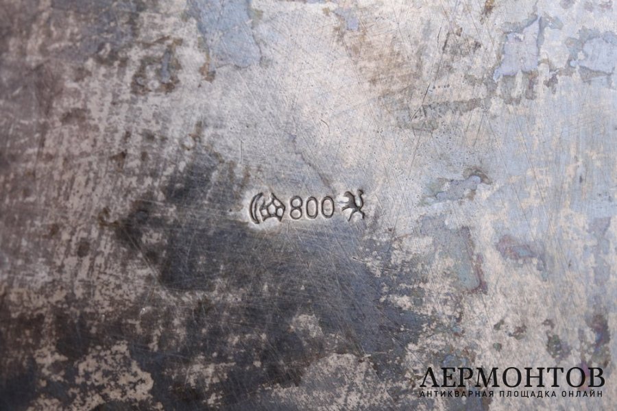 Ваза-фруктовница со стеклянной вставкой. Серебро 800 пробы, стекло. Германия
