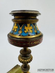 Подсвечник с эмалью шамплеве на ониксе. Бронза, оникс, Франция, конец 19 века