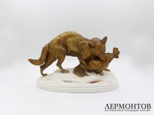 Статуэтка Лиса с добычей. Франция, Париж, Edme Samson and Cie, 19 в.