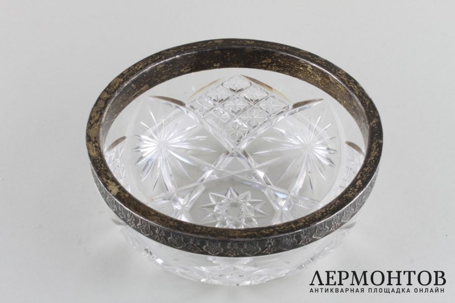 Конфетница. Серебро 84 пробы, хрусталь. Российская империя, 1908-1917.