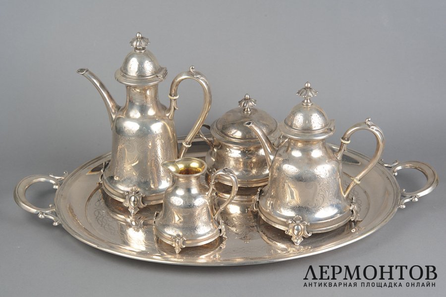 Чайный-кофейный сервиз. Австрия, конец 19 века. Серебро 950 пробы.