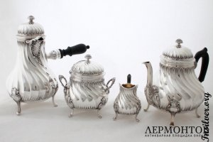 Чайно-кофейный сервиз Lapar. Серебро 950. Франция
