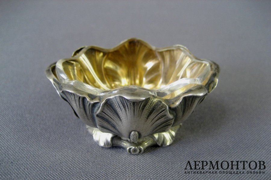 Солонка. Серебро 950 пробы, стекло. Франция. XIX век.