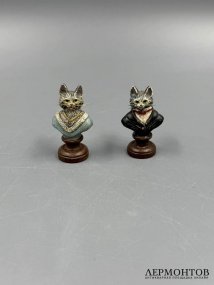 Бюсты «Кот и кошка». Бронза, холодная роспись, Австрия, конец 19 — начало 20 века